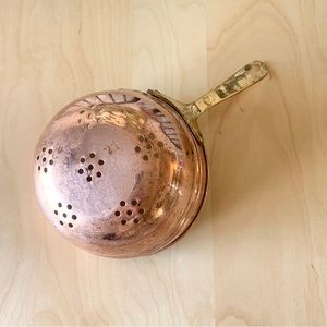 Vintage Handheld Copper Colander/ Strainer with Gold Tone Handle | Kitchen Decor